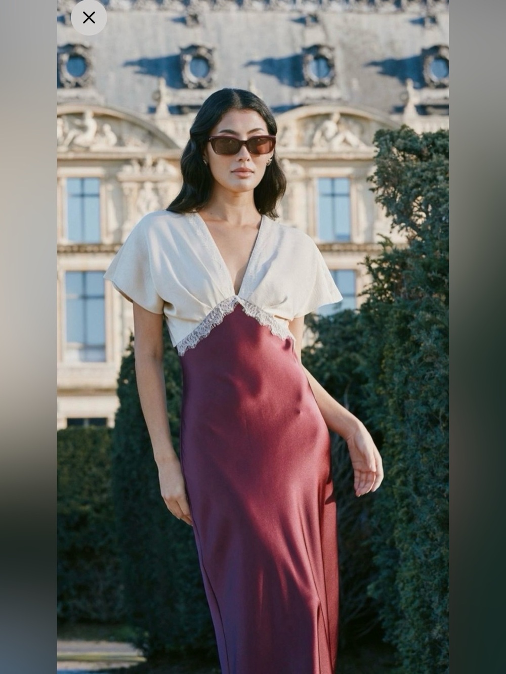 Zara Satin Midi Dress With Lace Sexy Silhouette Burgundy Wine Cream Large